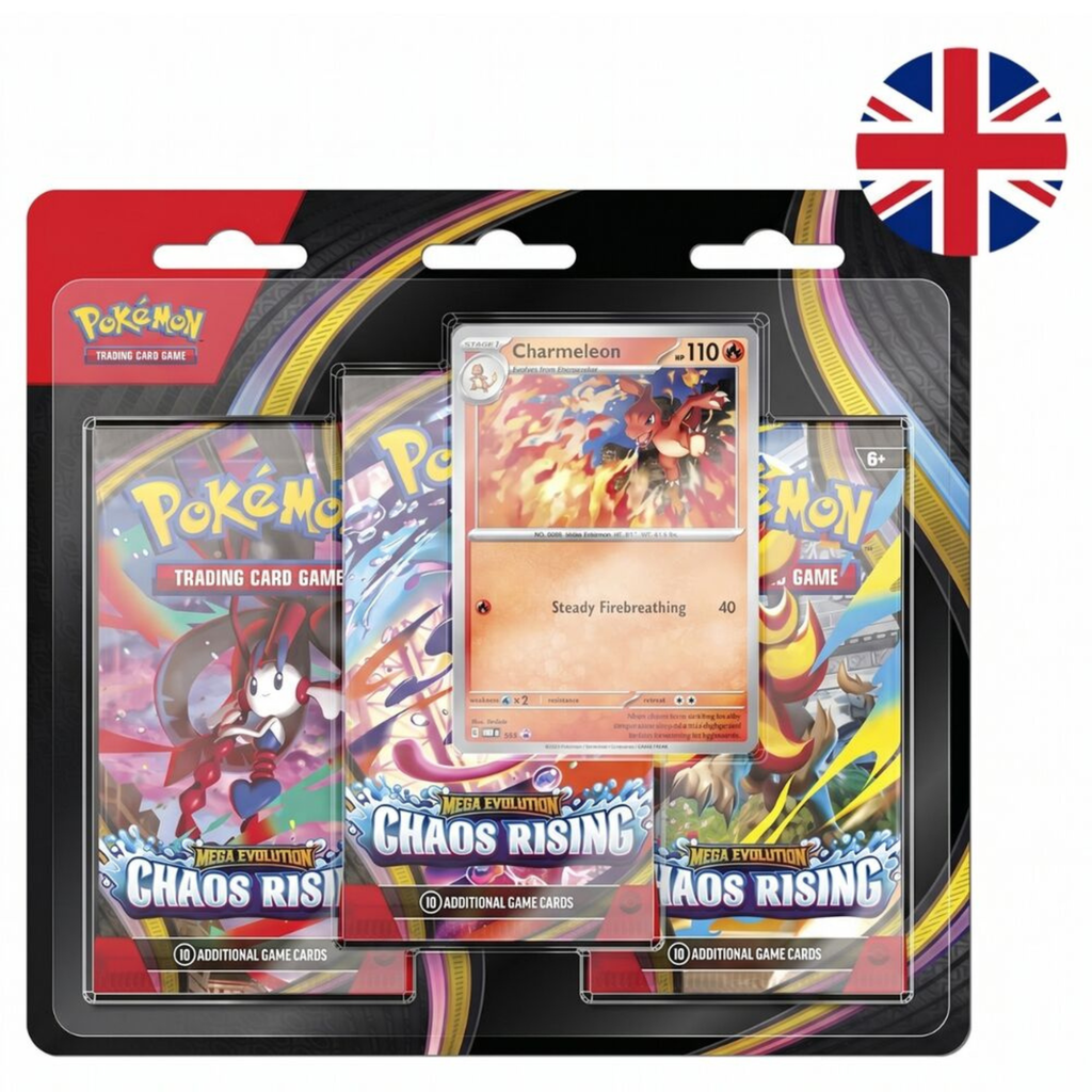 Pokémon Mega Evolution Chaos Rising - 3-Pack Blister + Promo Charmeleon (Inglés)