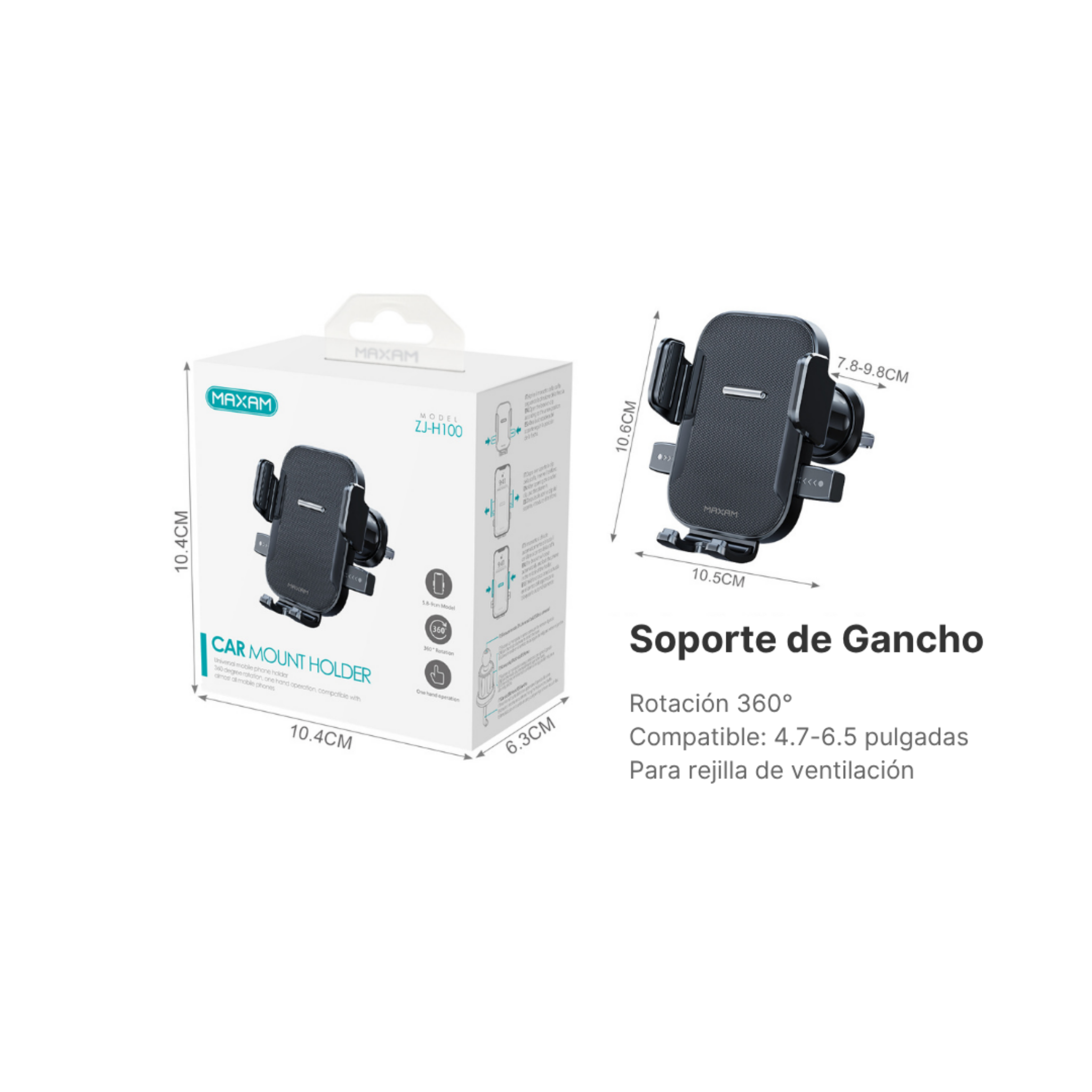 Soporte Móvil para Rejilla de Coche ZJ-H100 | Pinza Mecánica | Rotación 360° | Negro
