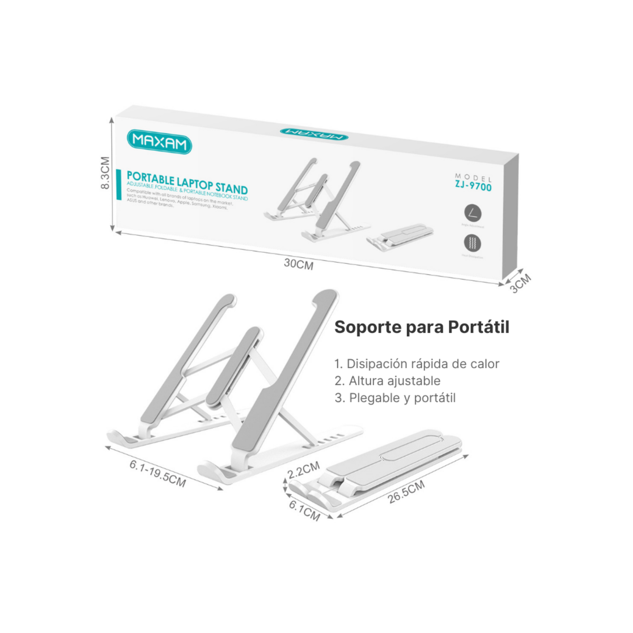 Soporte Portátil Plegable de Aluminio ZJ-9700 | Ajustable para Portátil y Tablet