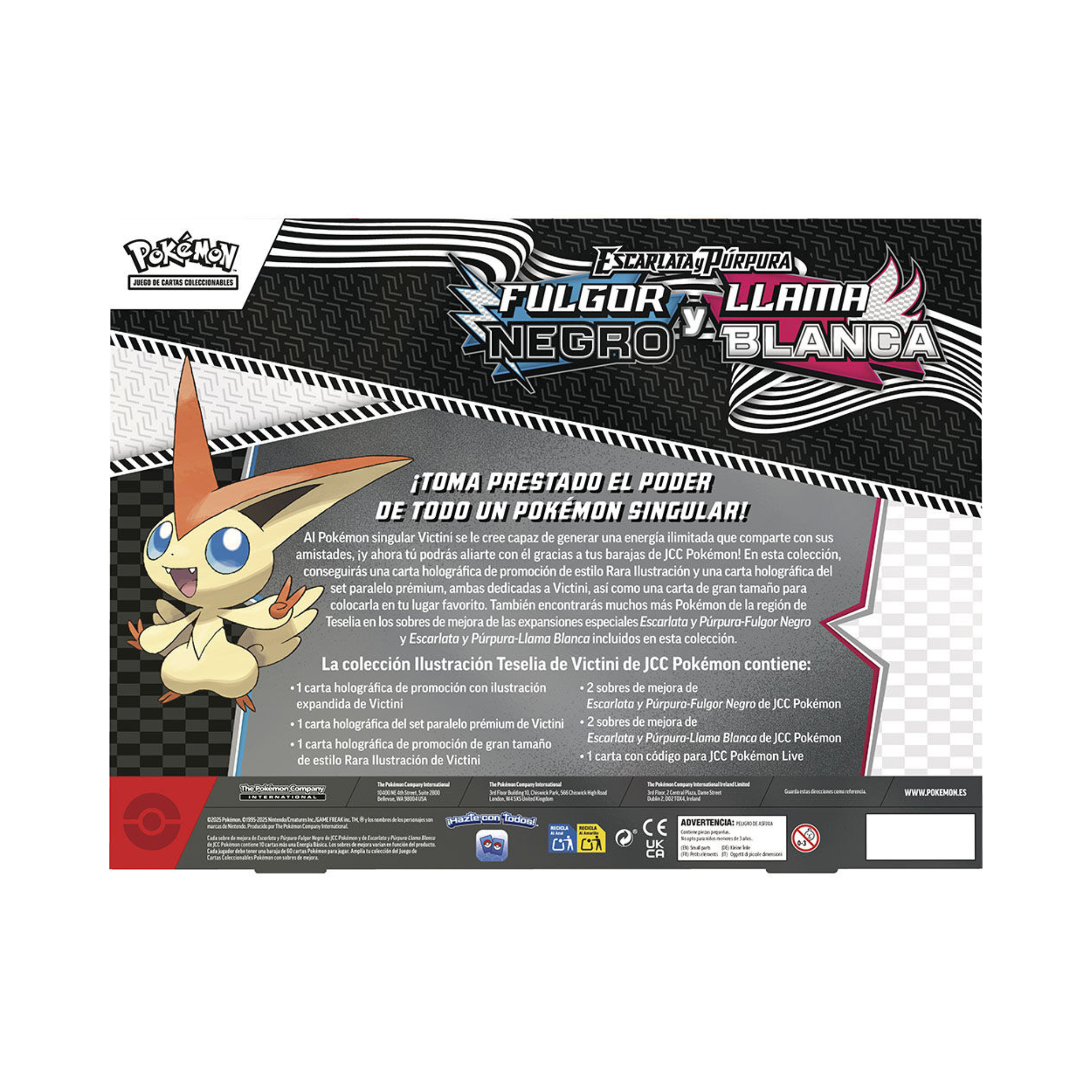 Blister cartas Victini Fulgor Negro y Llama Blanca Pokemon español