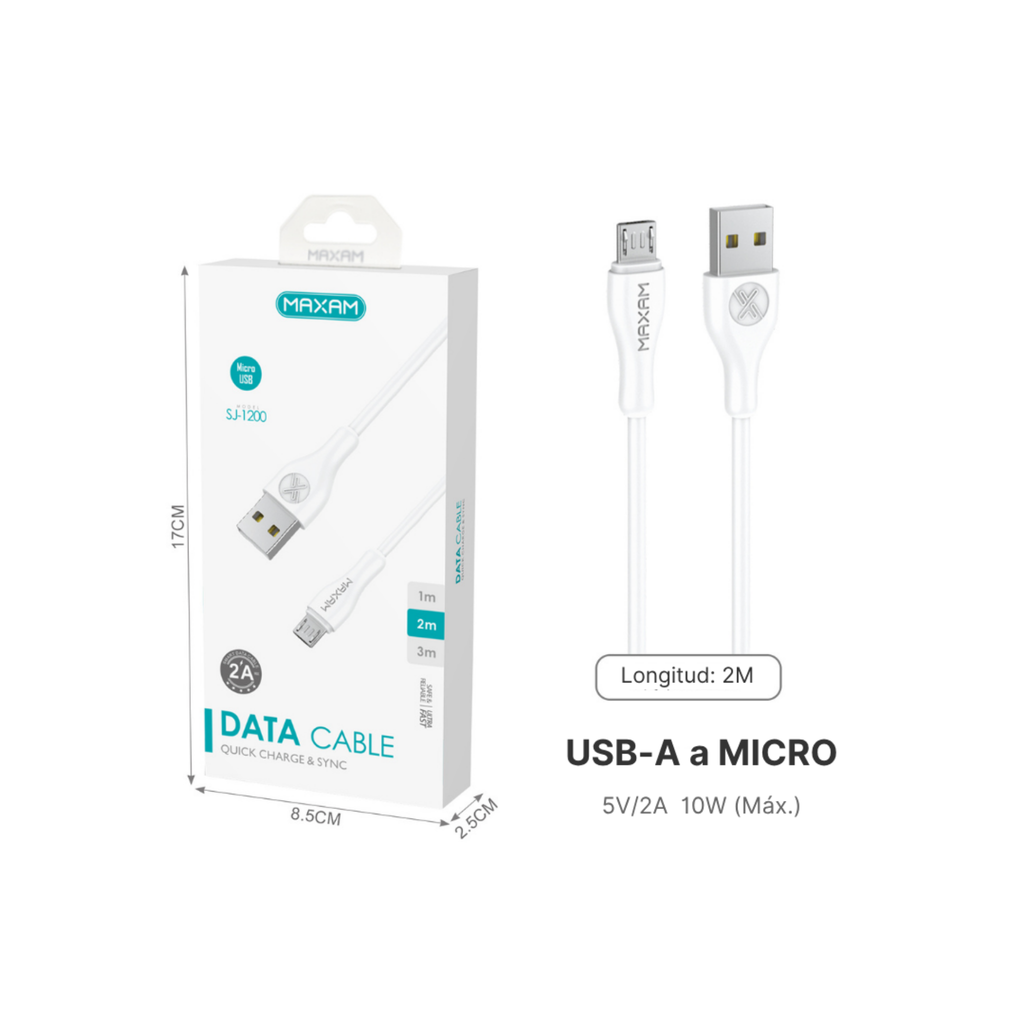 Cable Micro USB | 2A Carga Rápida | 1m, 2m, 3m | Blanco