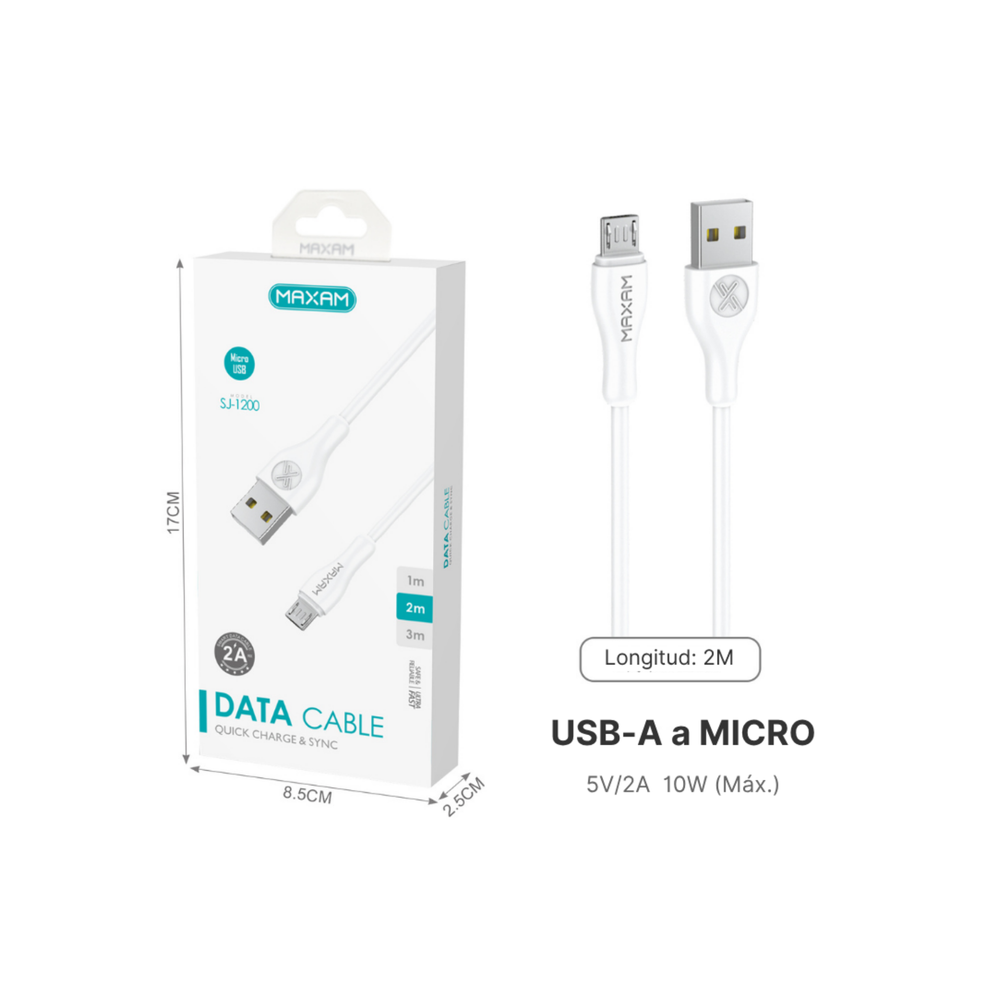 Cable Micro USB | 2A Carga Rápida | 1m, 2m, 3m | Blanco