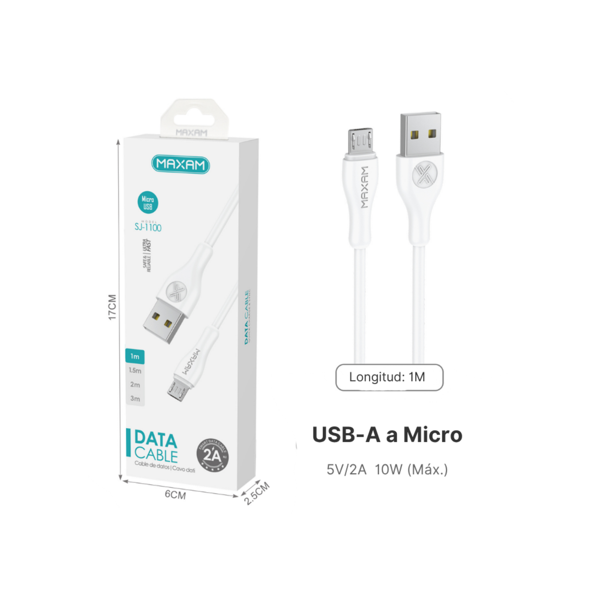 Cable Micro USB | 2A Carga Rápida | 1m, 2m, 3m | Blanco