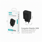JC-5101 Cargador Rápido PD 20W Puerto Único USB-C – Negro y Blanco