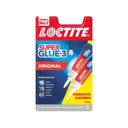 Loctite Super Glue-3 Original, pegamento universal con triple resistencia, adhesivo transparente, pegamento instantáneo y fuerza instantánea, 2x3 g
