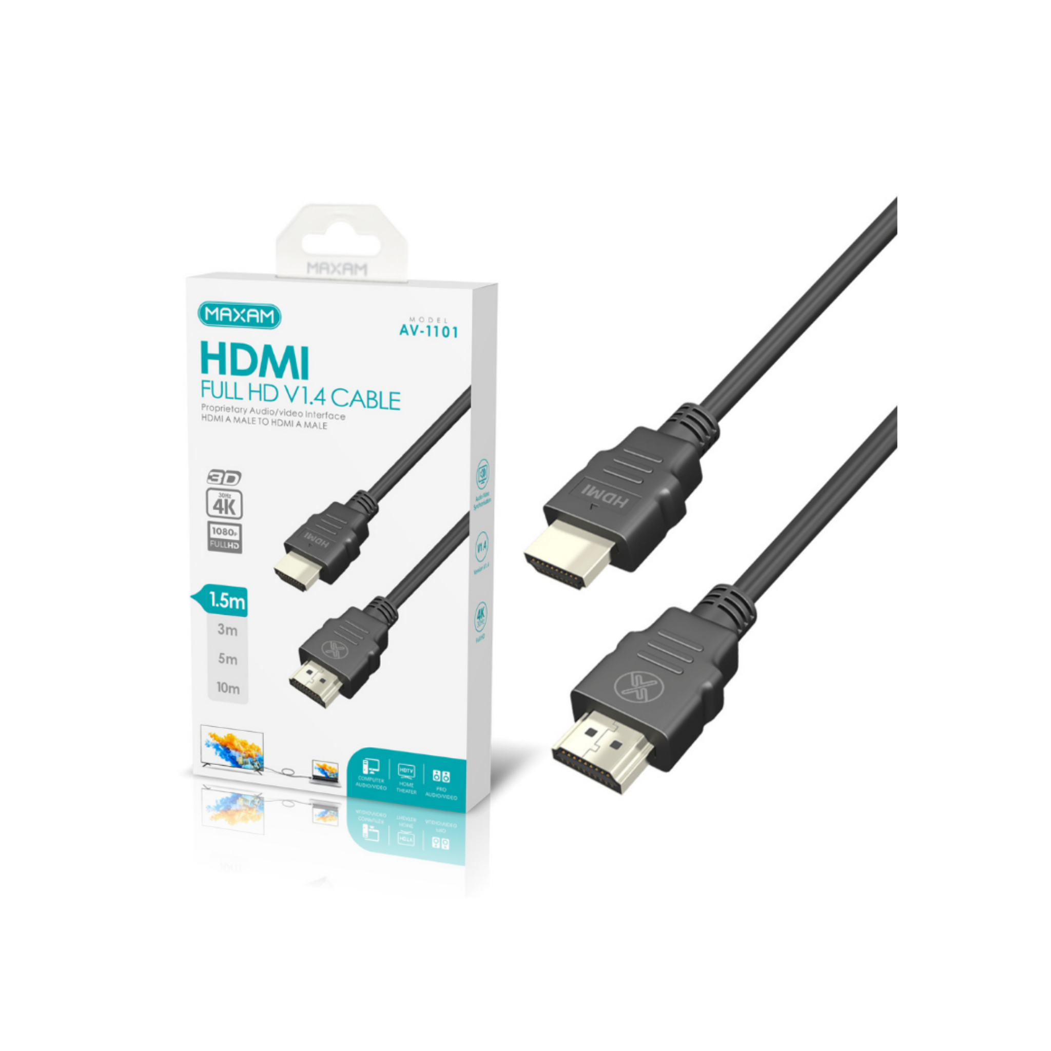 Cable HDMI AV-1101 | 1.5m | 4K 30Hz | V1.4 | Negro