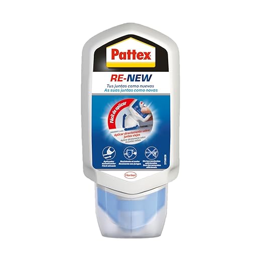 Pattex Baño Sano RE-NEW, silicona blanca para unas juntas limpias en sencillos pasos, silicona resistente al moho rápida, sellador de juntas de cocina y baño, 1x80 ml