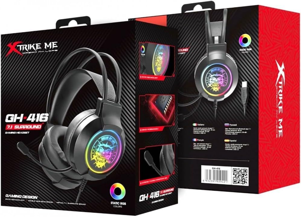 Xtrike Me GH-416 Auriculares Gaming 7.1 Surround con Micrófono y RGB Estático