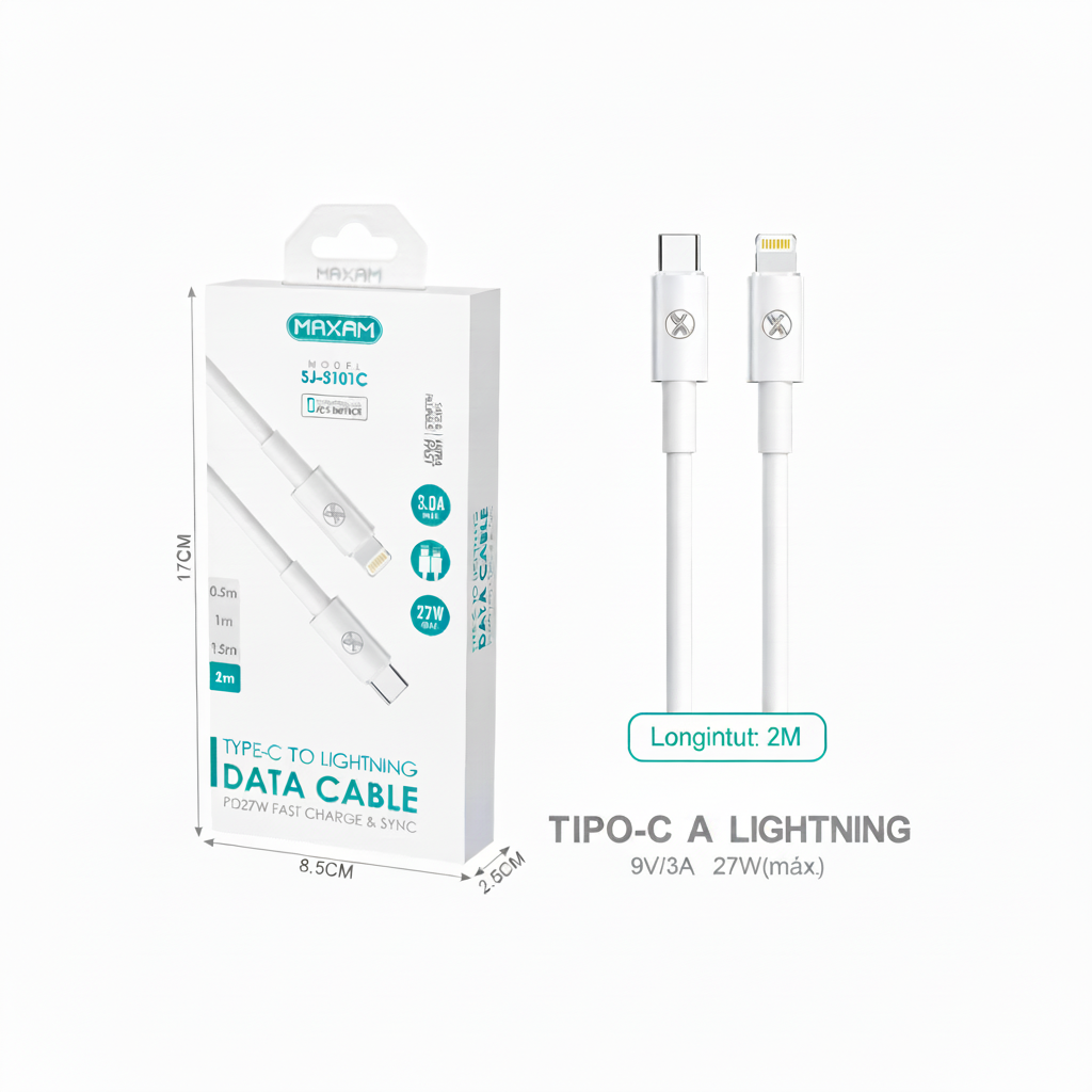 Cable Tipo C a Lightning Blanco 27W — (0,5 m / 1 m / 1,5 m / 2 m)