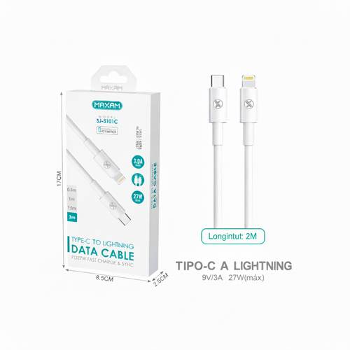 Cable Tipo C a Lightning Blanco 27W — (0,5 m / 1 m / 1,5 m / 2 m)