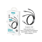 Cable 3 en 1 Trenzado Aluminio 3A 1,5 m — SJ-5161 MAXAM (Blanco / Negro)
