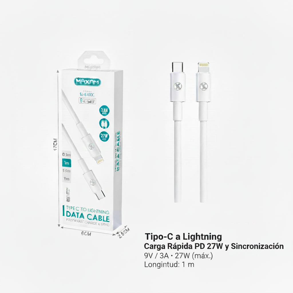 Cable Tipo C a Lightning Blanco 27W — (0,5 m / 1 m / 1,5 m / 2 m)