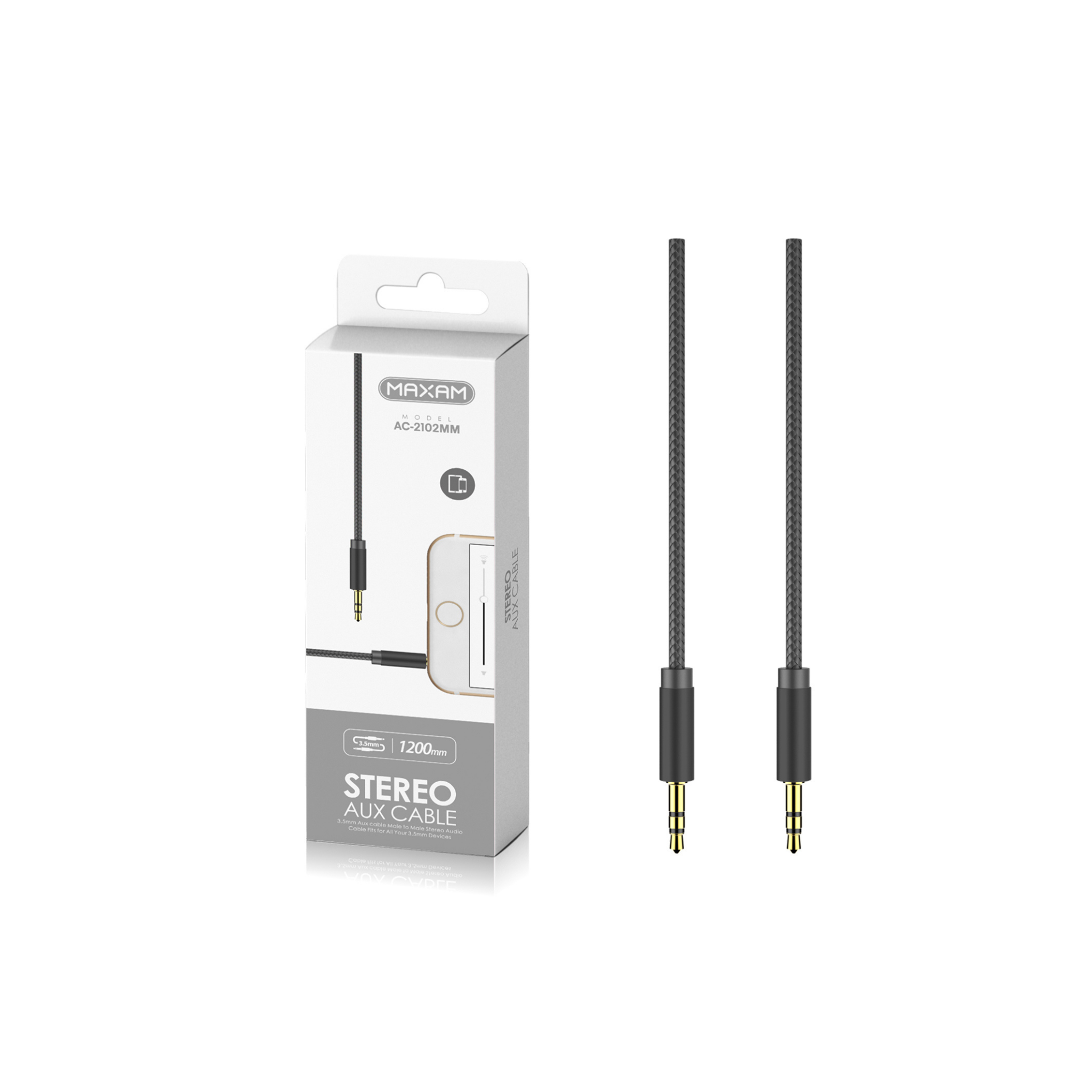Cable Audio Jack 3.5mm AC-2102MM | 1.2m Trenzado TPE Negro | Macho a Macho