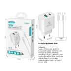 TZ-5201C Kit Cargador Rápido PD/USB 25W Doble Puerto con Cable Type-C 30W 1m – Negro y Blanco