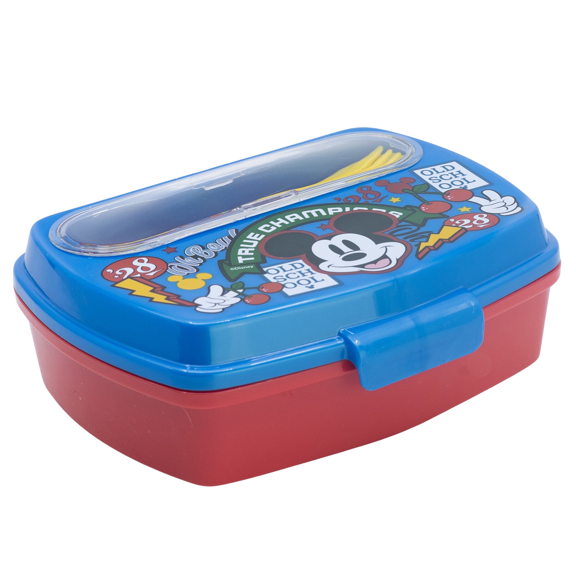 STOR SANDWICHERA RECTANGULAR CON CUBIERTOS MICKEY TRUE CHAMPIONS