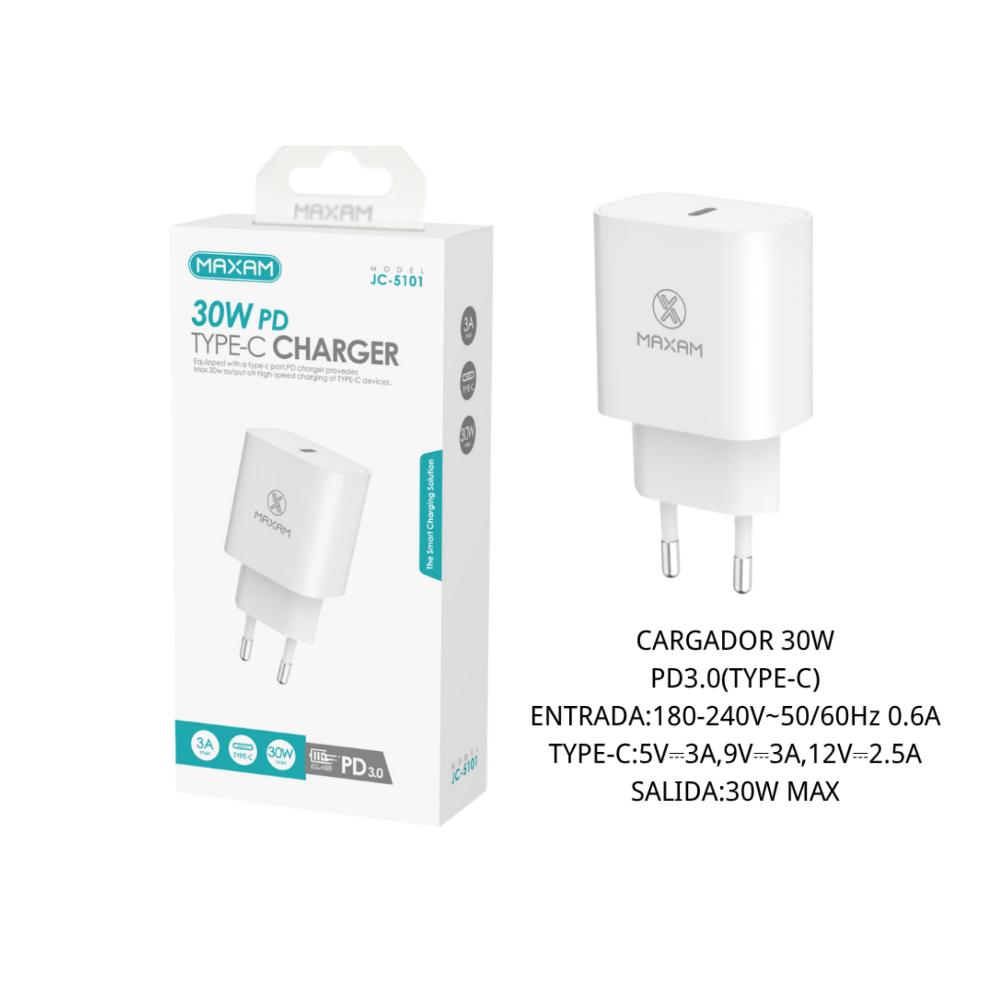 JC-5101 Cargador Rápido PD 30W Puerto Único – Blanco