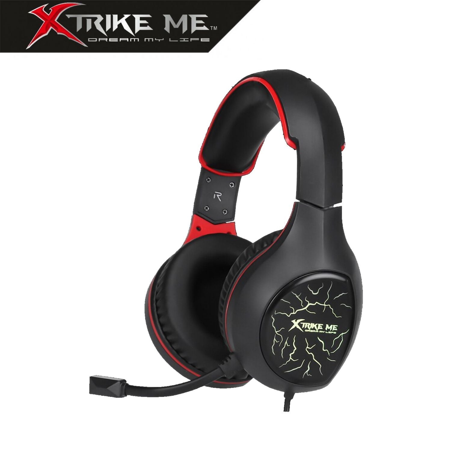 Xtrike Me GH-710 Auriculares Gaming con LED Rojo Efecto Rayos y Micrófono | Negro y Rojo