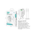 TZ-5201I Pack Cargador Rápido 25W PD/USB Doble Puerto con Cable Type-C a Lightning 1m 30W