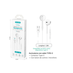 Auriculares Intrauditivos Type-C | Micrófono | Cable 1.2m | Compatible iPhone 15 | Negro EJ-0106MC / Blanco EJ-0107MC