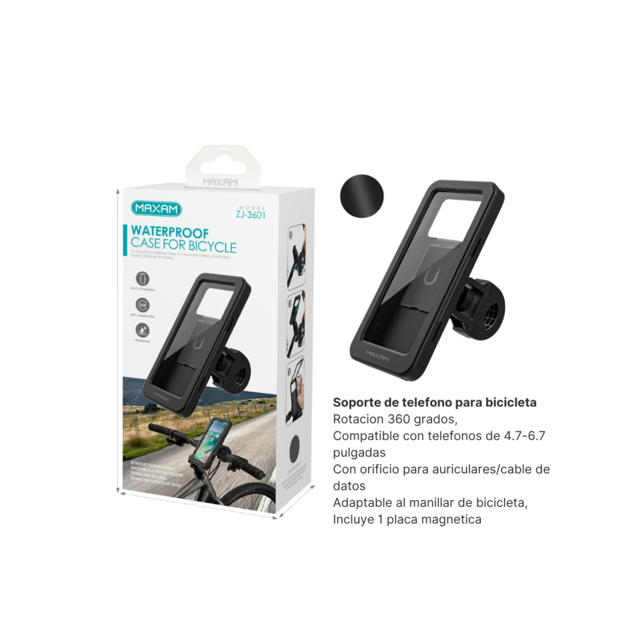 Soporte Impermeable para Móvil en Bicicleta ZJ-3601 | Caja Protectora | Negro