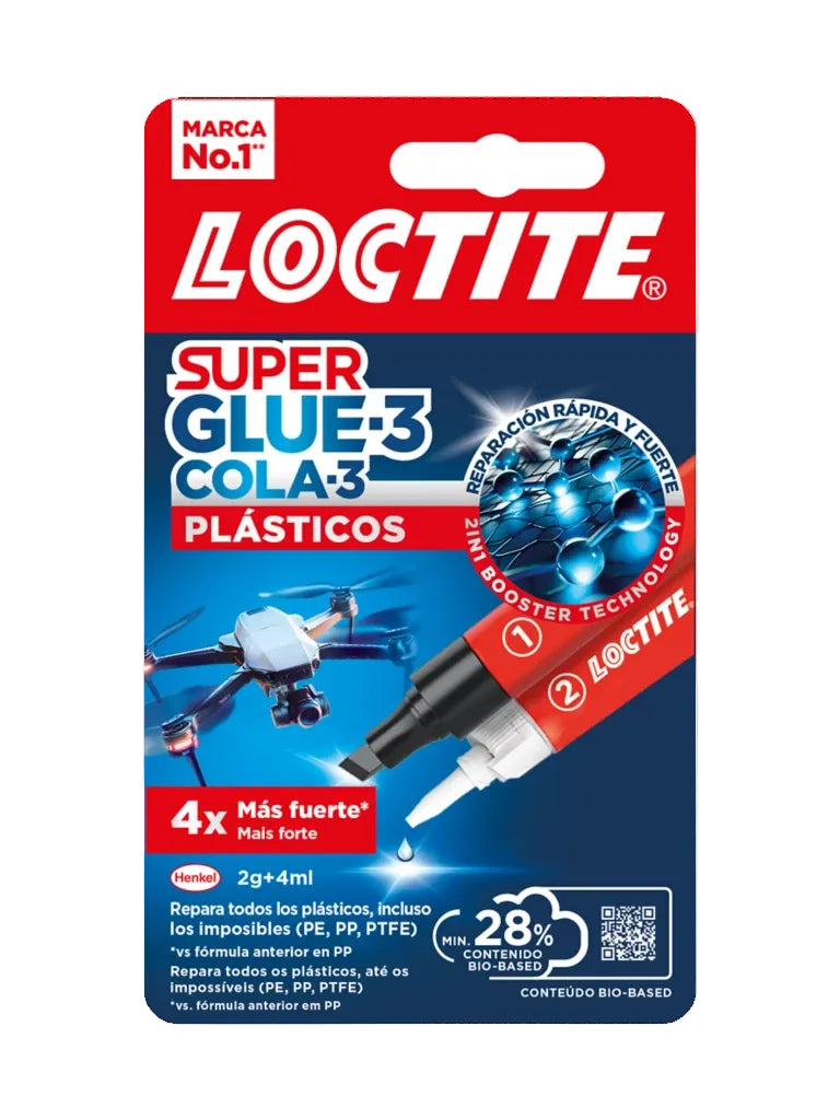 Loctite Super Glue-3 Plásticos Difíciles Transparente 2g + 4ml - Pegamento Líquido Apto para PP, PE, PTFE, PVC - Reparación Rápida 4x Más Fuerte - Aplicación Cómoda y Precisa - Con Rotulador Activador