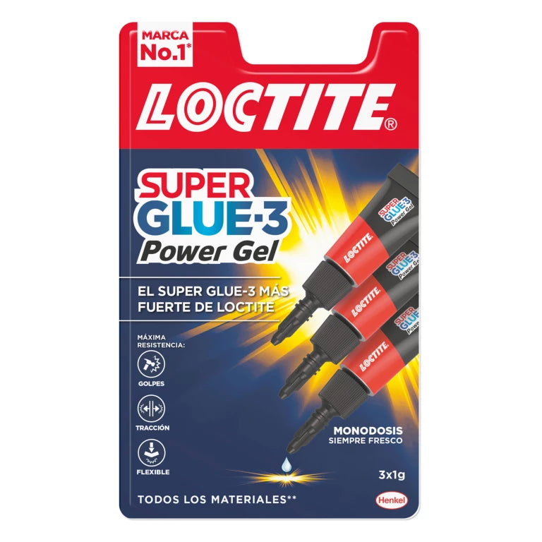 Loctite Super Glue-3 Power Gel Monodosis Transparente 3g - Pegamento Extrafuerte Universal, Rápido, Flexible - Resistente a Golpes, Torsión, Vibración, Temperaturas Extremas, Agua - Fórmula Antigoteo